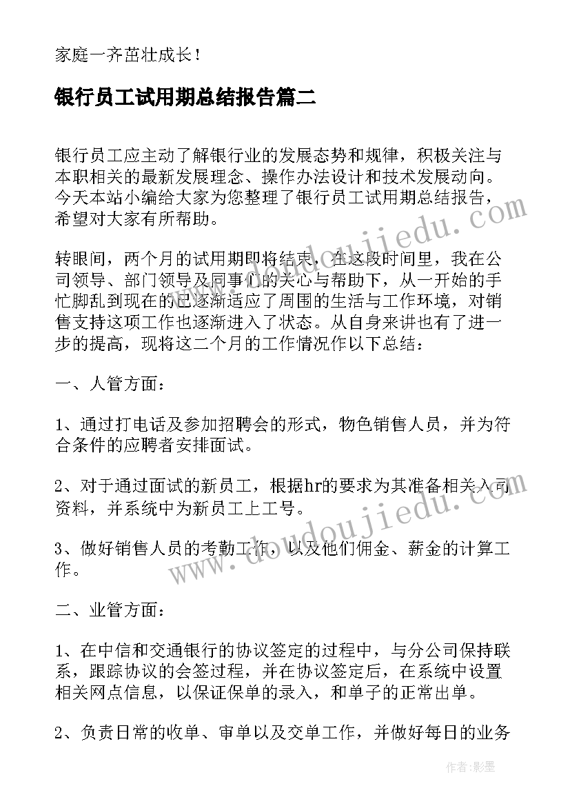 2023年银行员工试用期总结报告(优秀5篇)