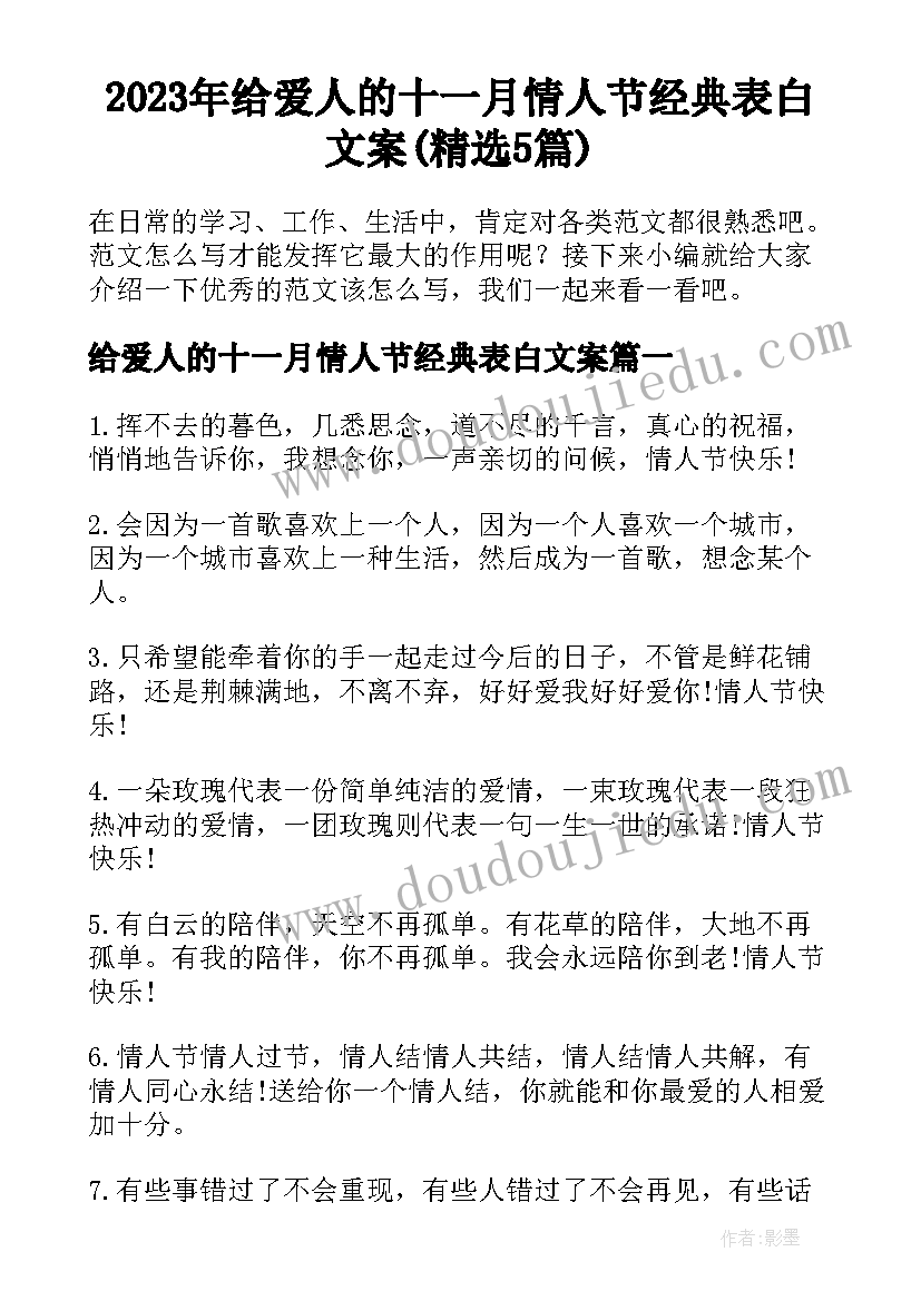 2023年给爱人的十一月情人节经典表白文案(精选5篇)