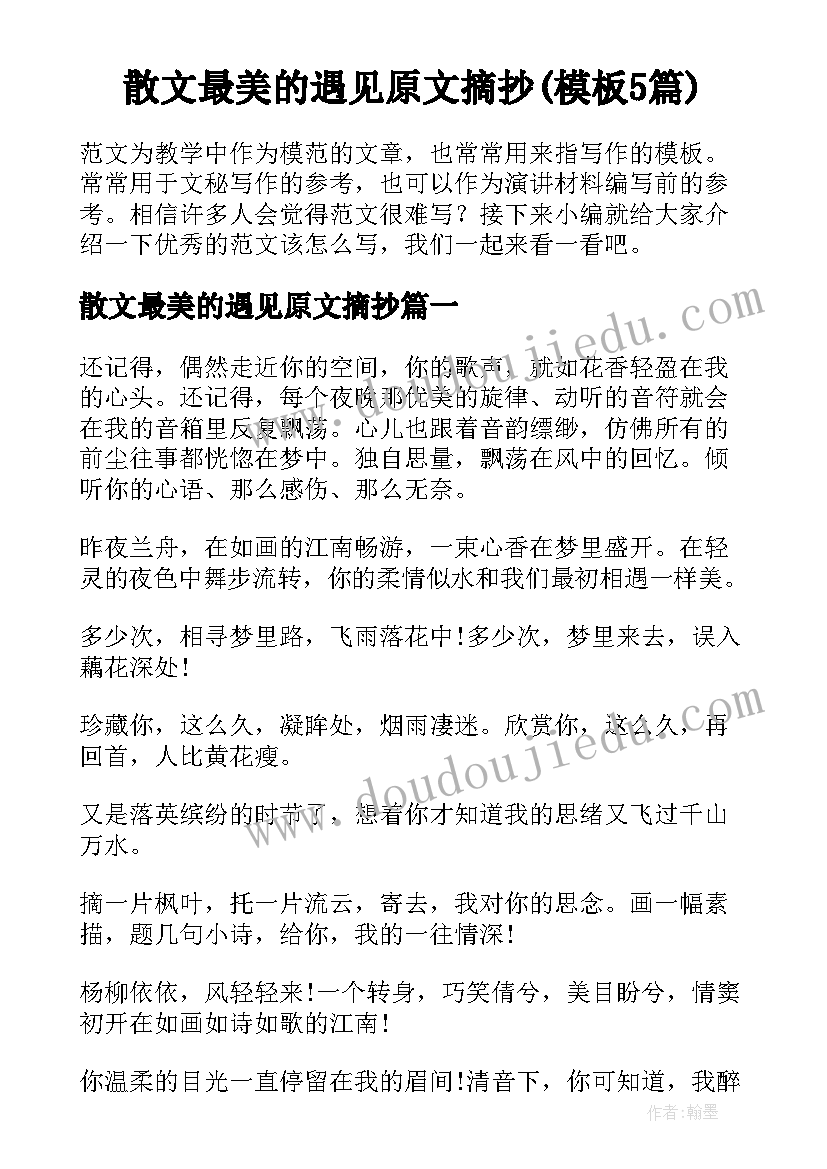 散文最美的遇见原文摘抄(模板5篇)