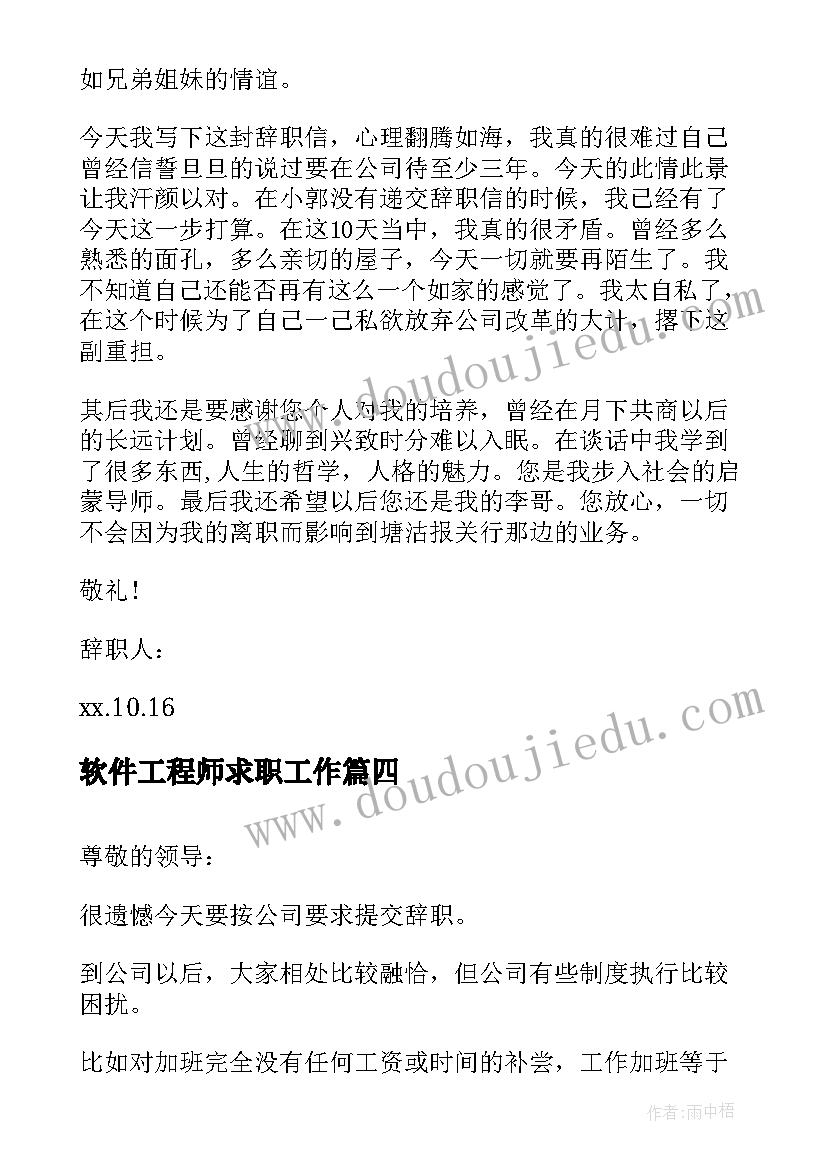 软件工程师求职工作 软件工程师辞职报告(实用5篇)