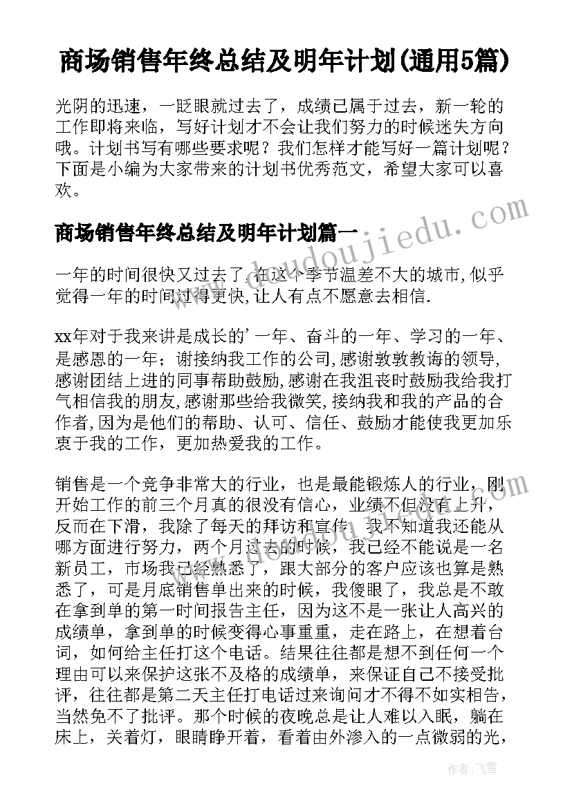 商场销售年终总结及明年计划(通用5篇)