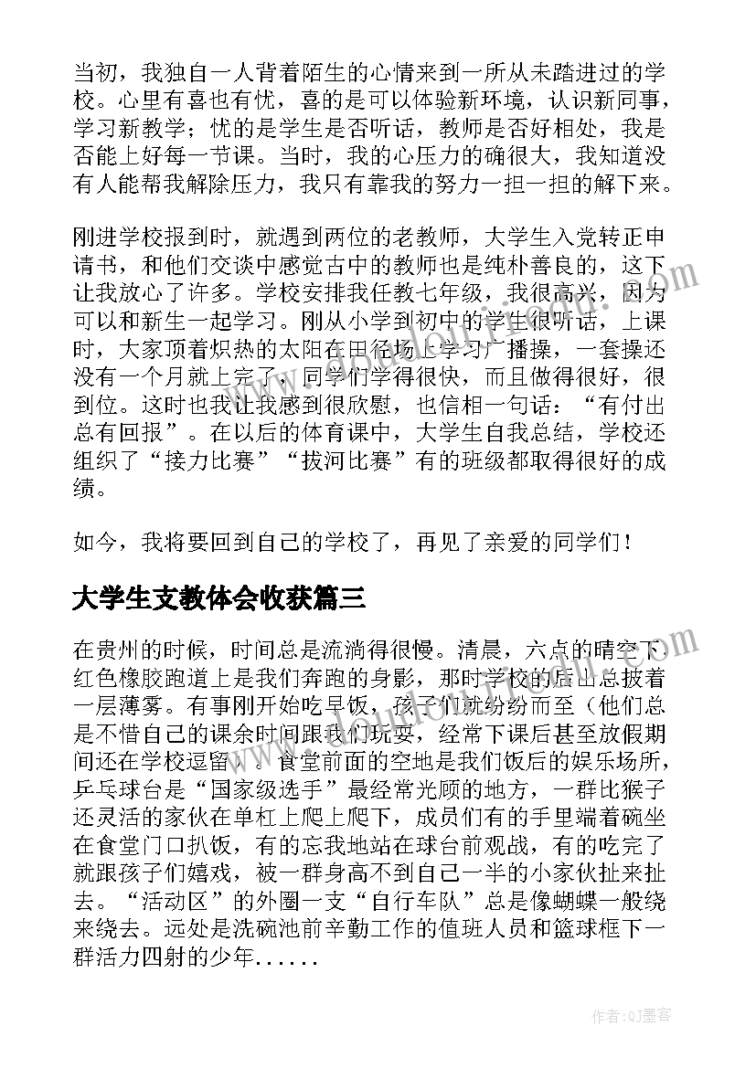 大学生支教体会收获(实用5篇)