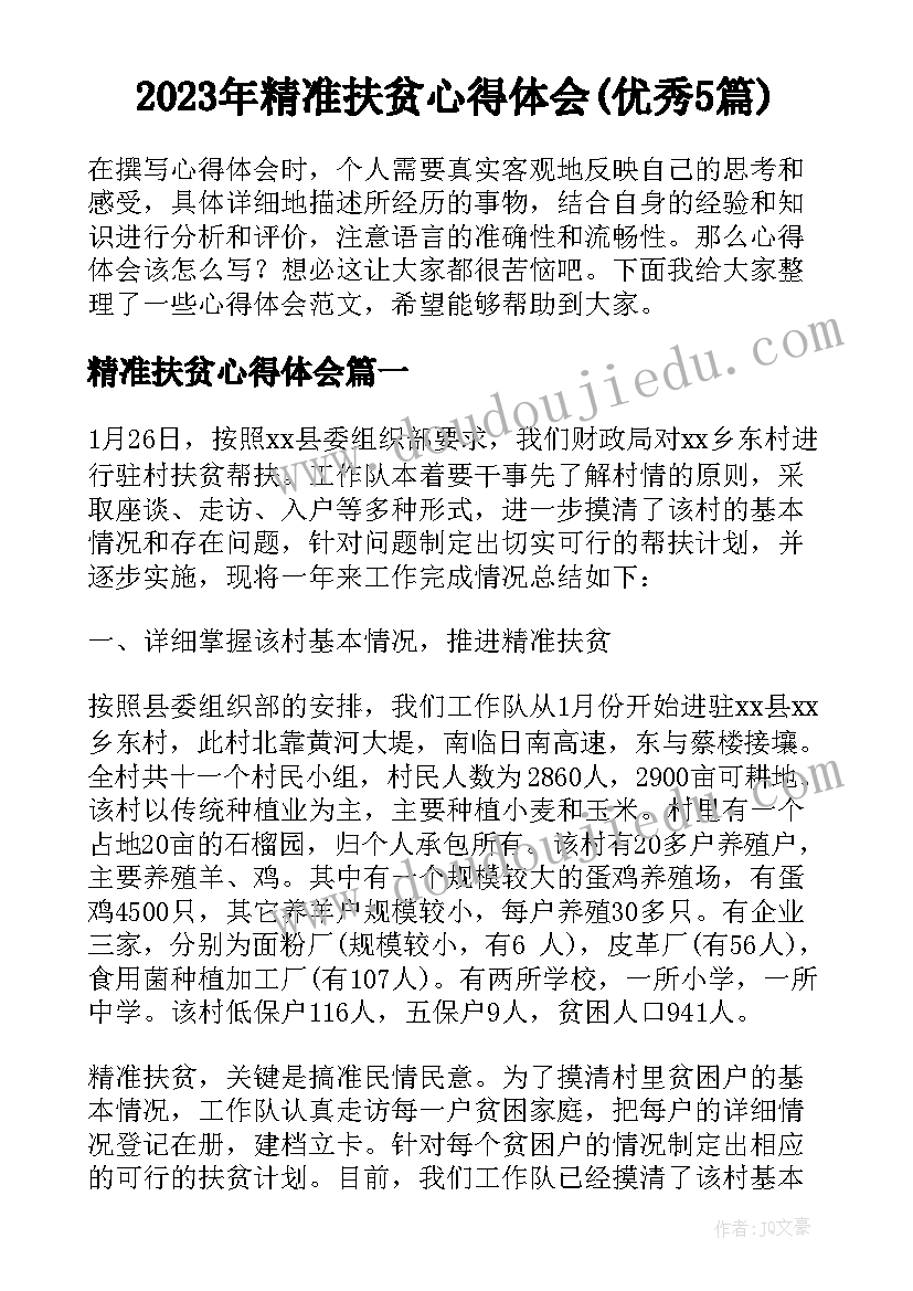 2023年精准扶贫心得体会(优秀5篇)