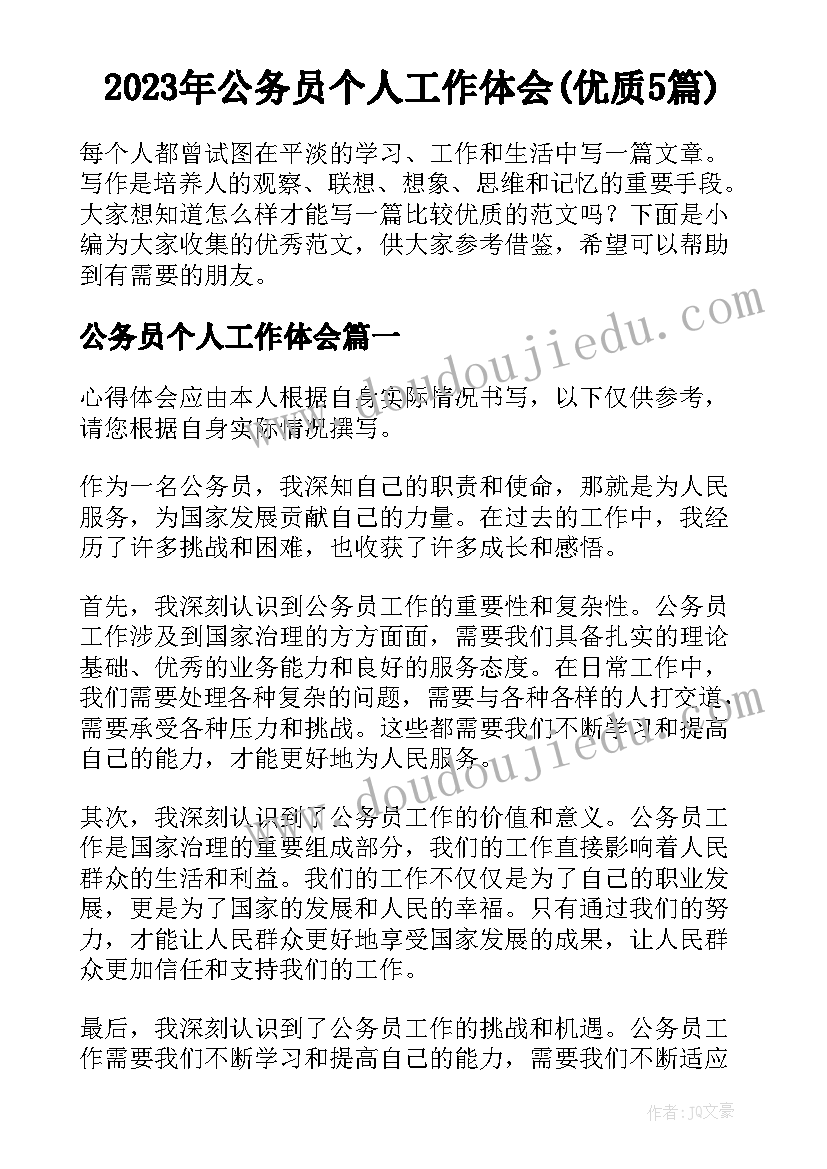 2023年公务员个人工作体会(优质5篇)