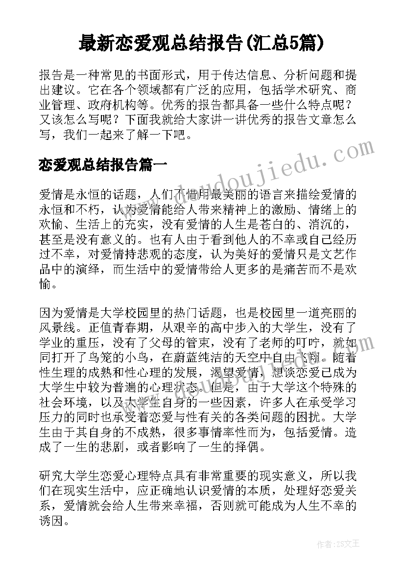 最新恋爱观总结报告(汇总5篇)