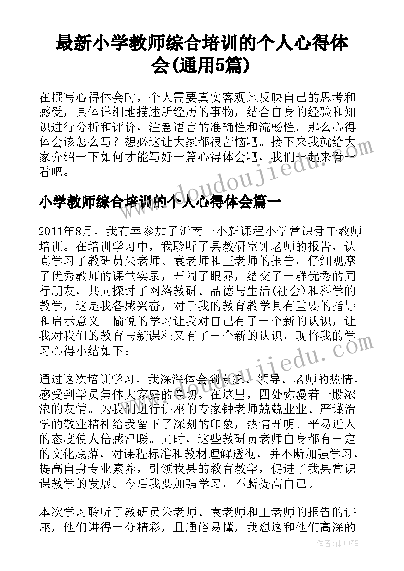 最新小学教师综合培训的个人心得体会(通用5篇)