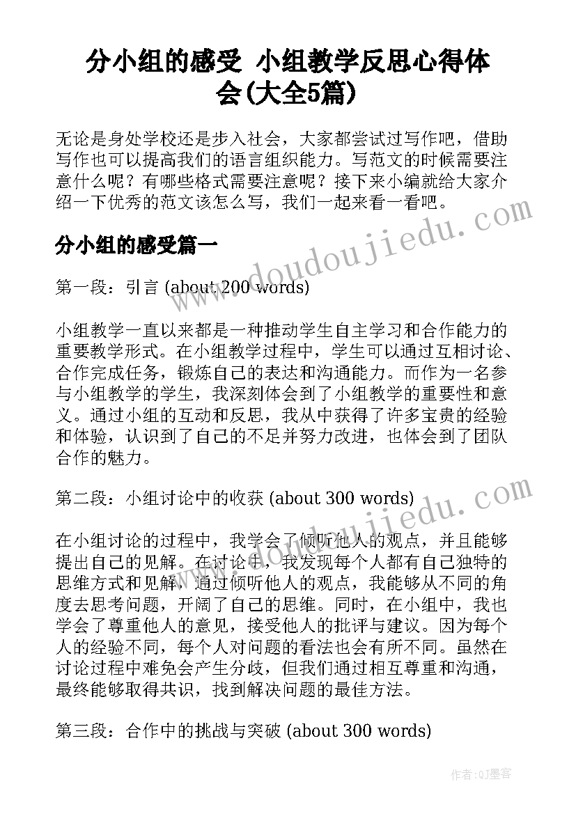 分小组的感受 小组教学反思心得体会(大全5篇)