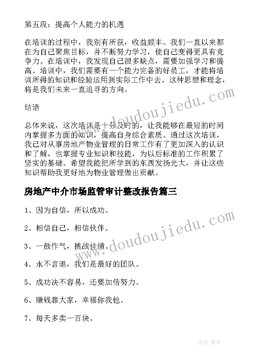 2023年房地产中介市场监管审计整改报告(大全9篇)