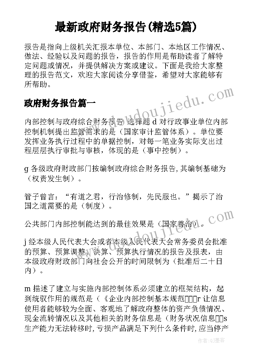 最新政府财务报告(精选5篇)