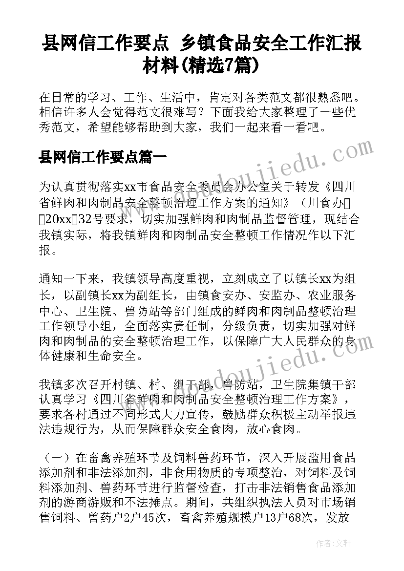 县网信工作要点 乡镇食品安全工作汇报材料(精选7篇)