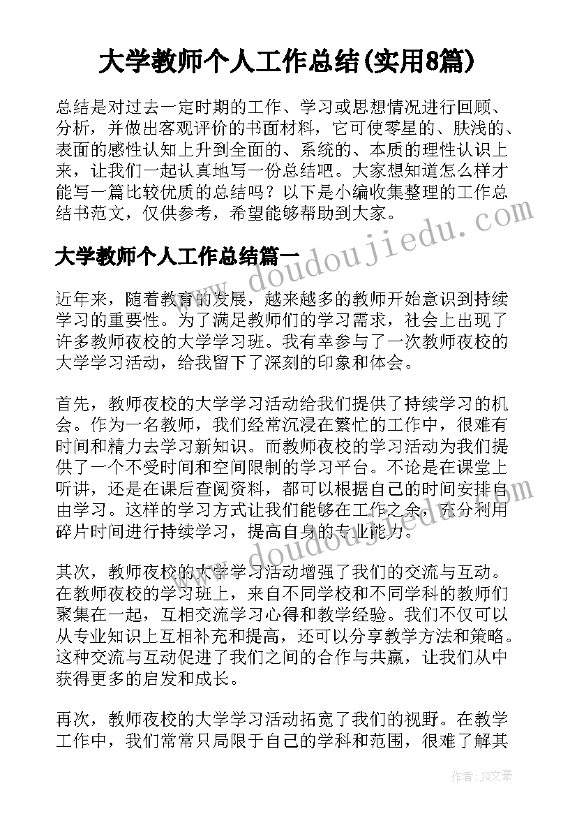 大学教师个人工作总结(实用8篇)