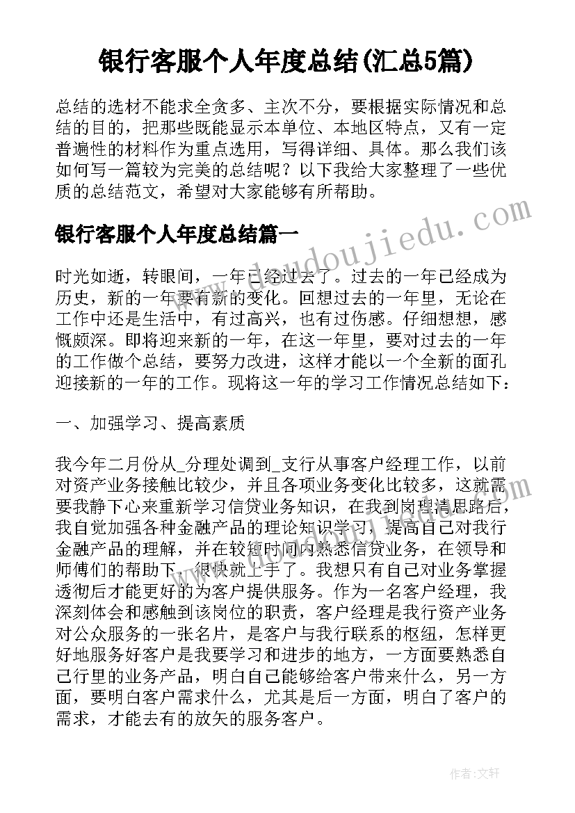 银行客服个人年度总结(汇总5篇)