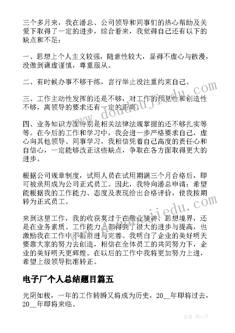 2023年电子厂个人总结题目 电子厂年终个人工作总结(大全9篇)