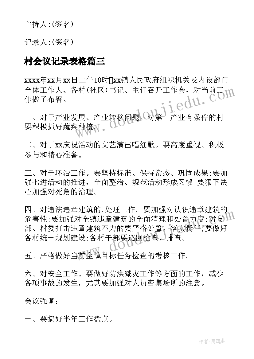 最新村会议记录表格(精选5篇)