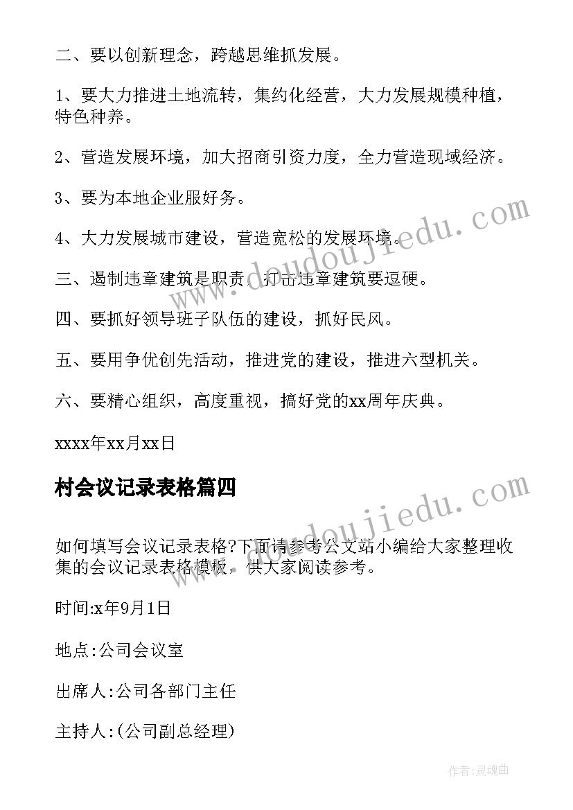 最新村会议记录表格(精选5篇)