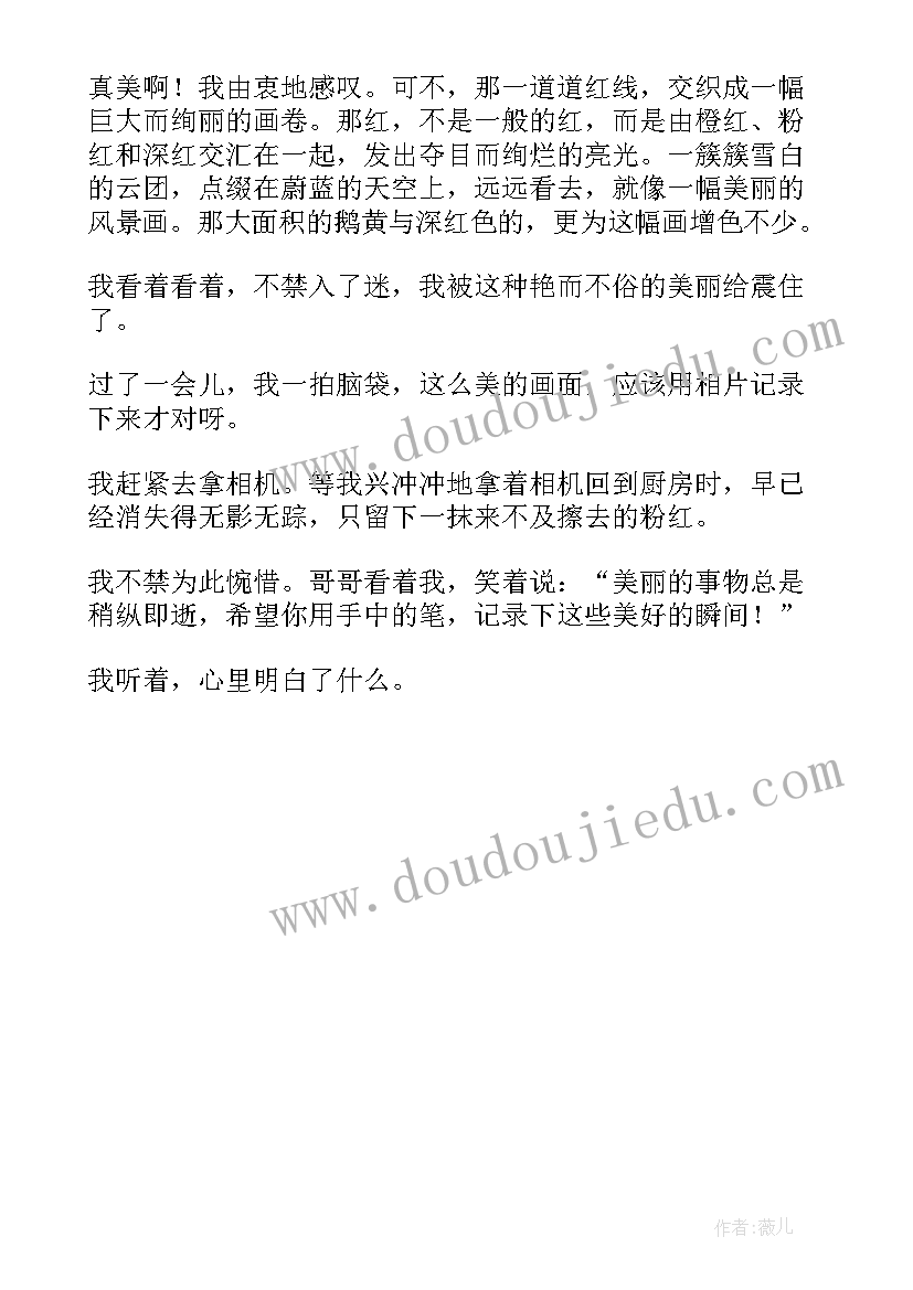 最新晚霞的拟人句 看晚霞心得体会(优秀5篇)