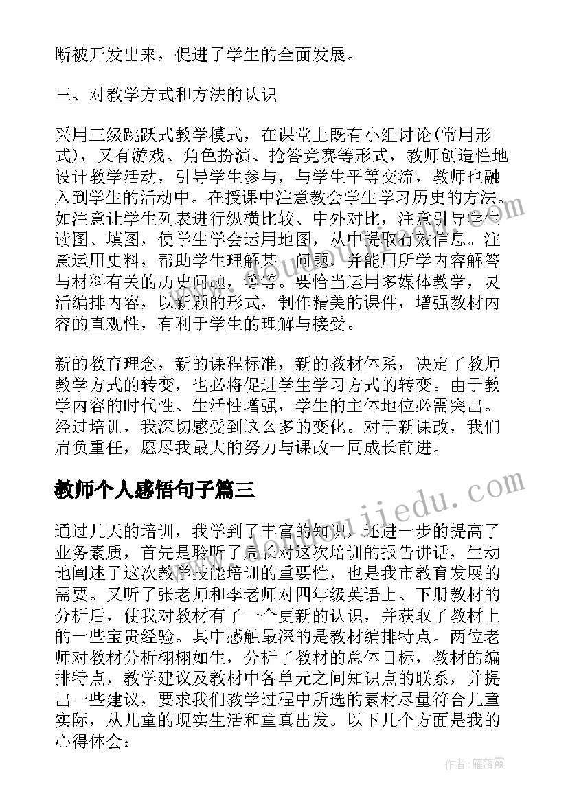 教师个人感悟句子 语文教师个人培训心得感悟(大全8篇)