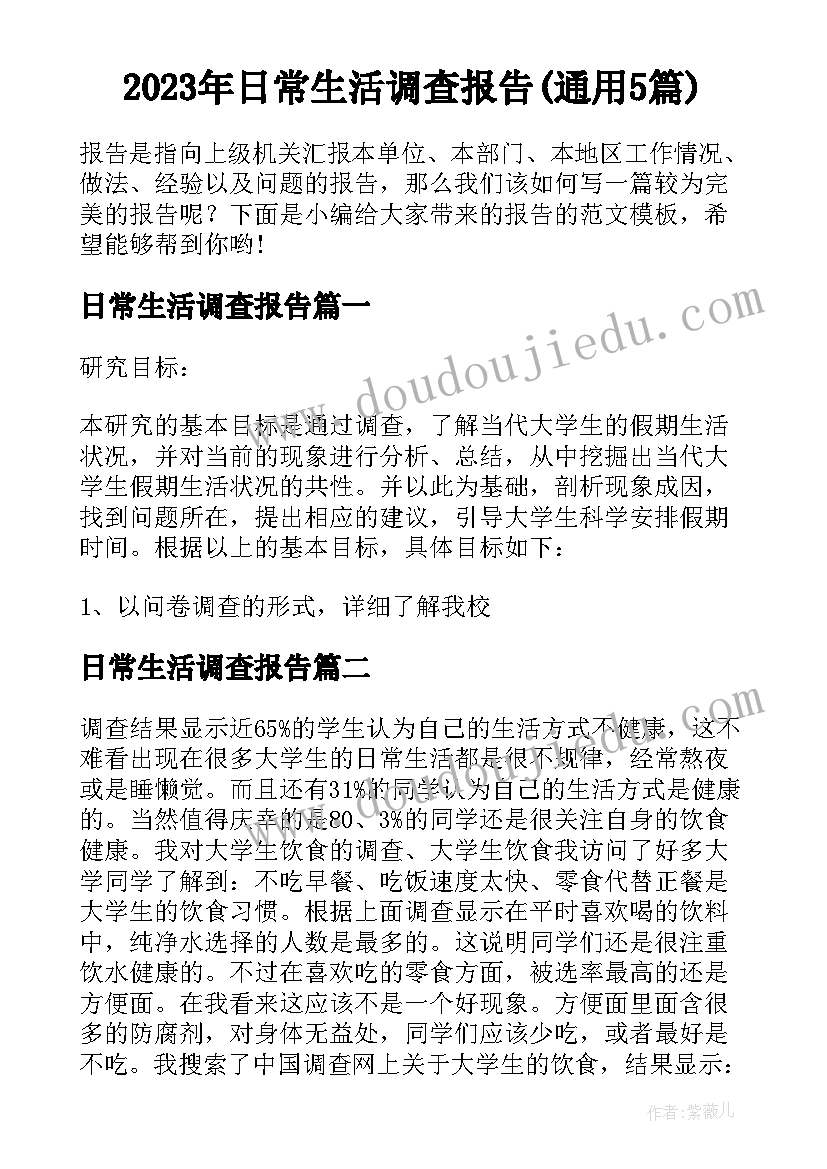 2023年日常生活调查报告(通用5篇)