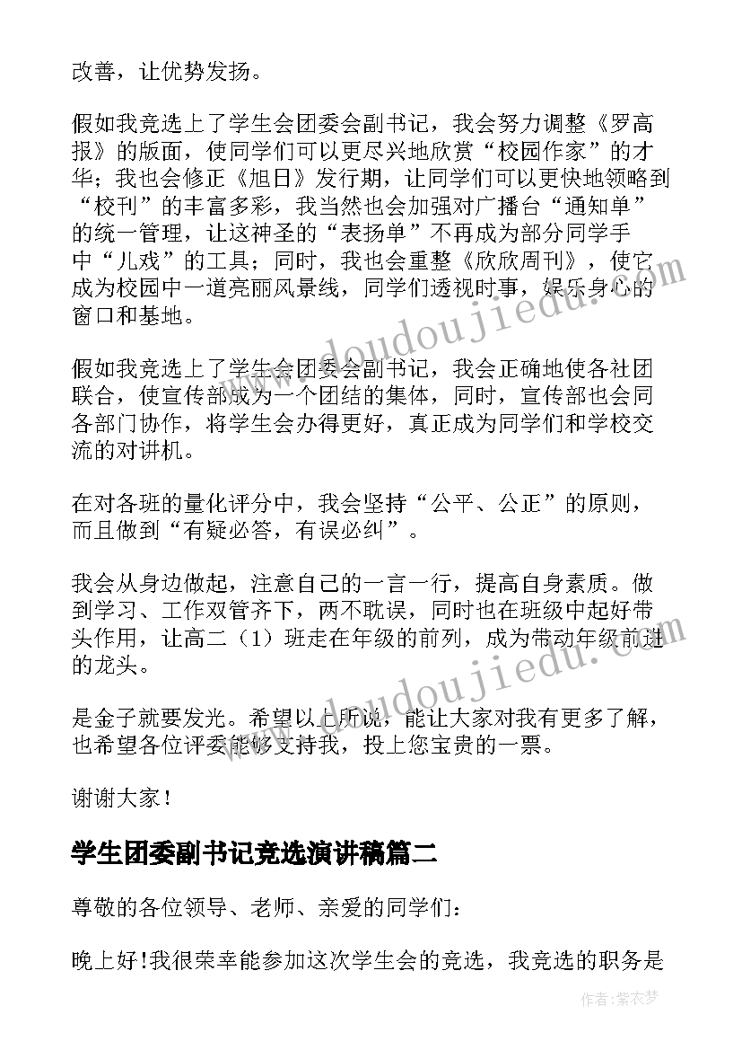 最新学生团委副书记竞选演讲稿(优秀5篇)