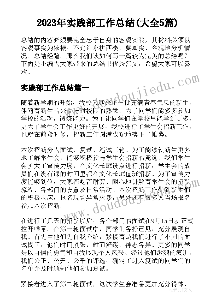 2023年实践部工作总结(大全5篇)