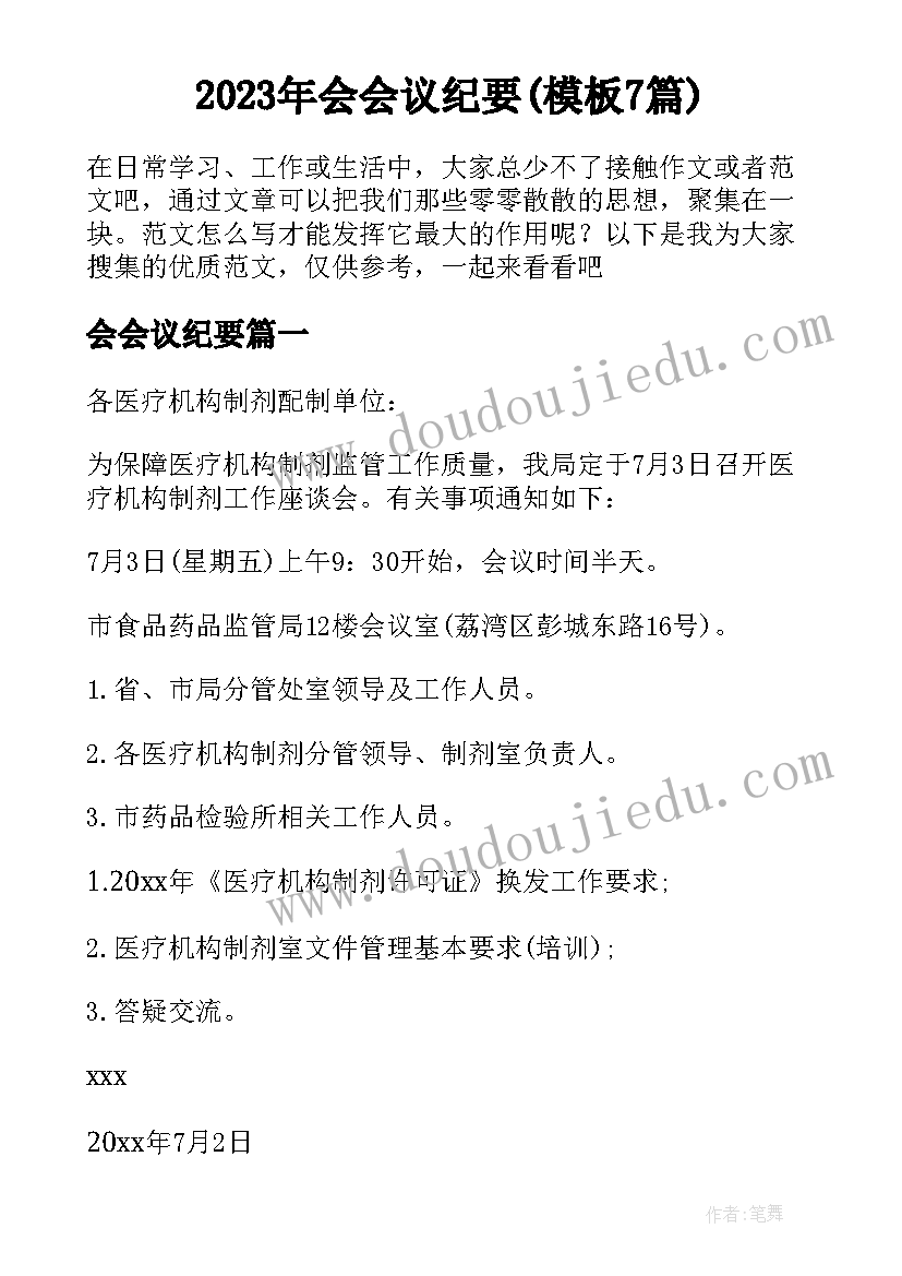 2023年会会议纪要(模板7篇)