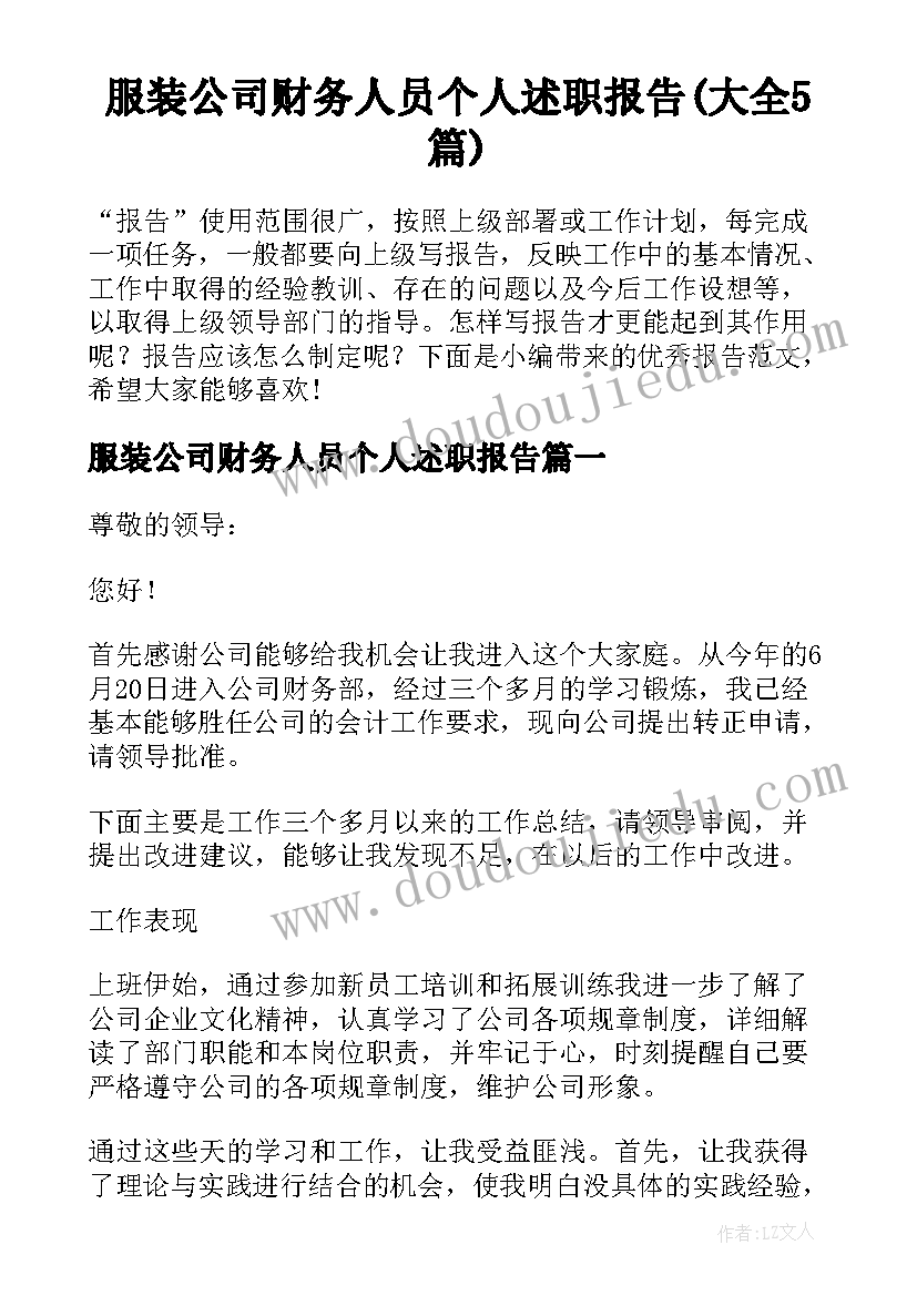 服装公司财务人员个人述职报告(大全5篇)