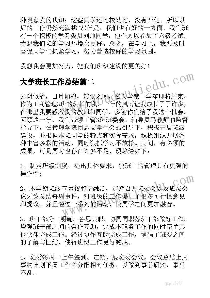 2023年大学班长工作总结(模板5篇)