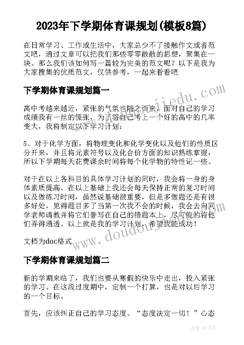 2023年下学期体育课规划(模板8篇)