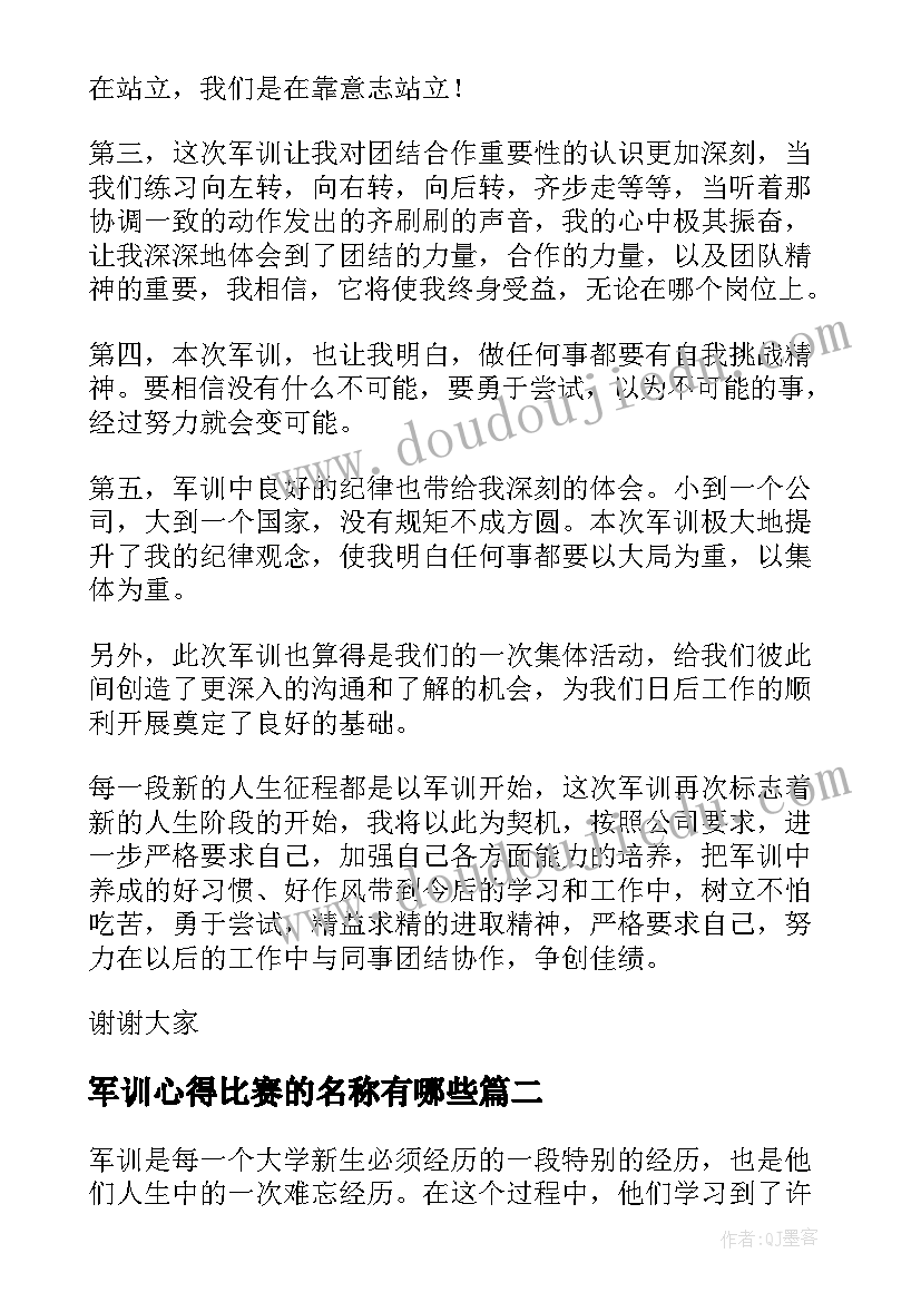 2023年军训心得比赛的名称有哪些(大全5篇)