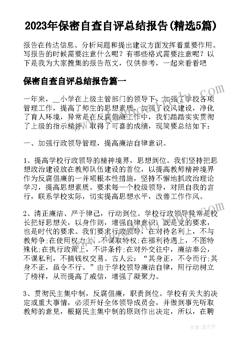 2023年保密自查自评总结报告(精选5篇)