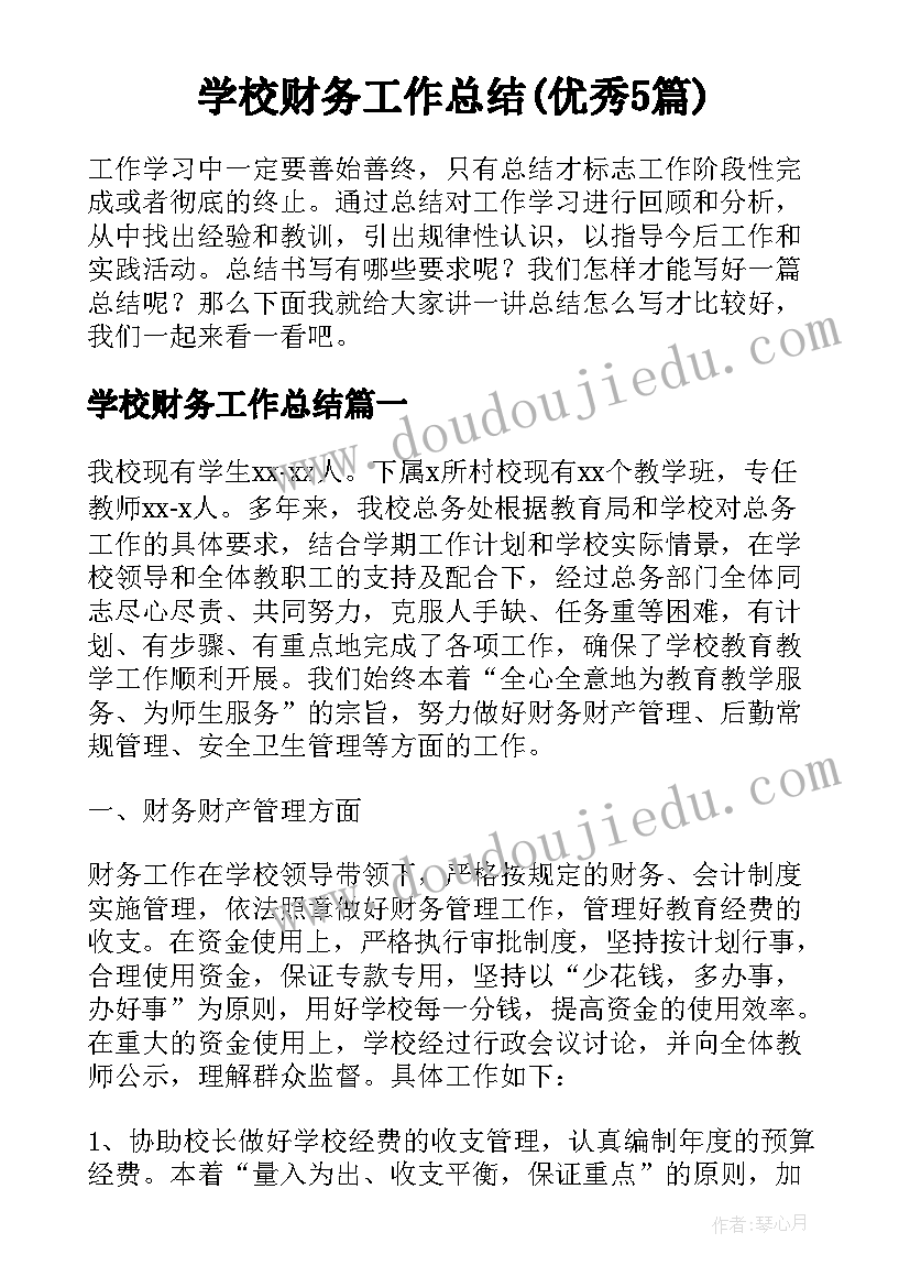 学校财务工作总结(优秀5篇)