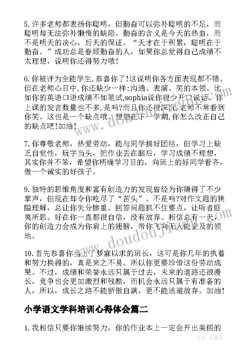 小学语文学科培训心得体会 小学语文学科评语(模板6篇)