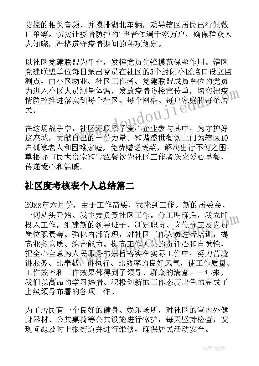 2023年社区度考核表个人总结(优质5篇)