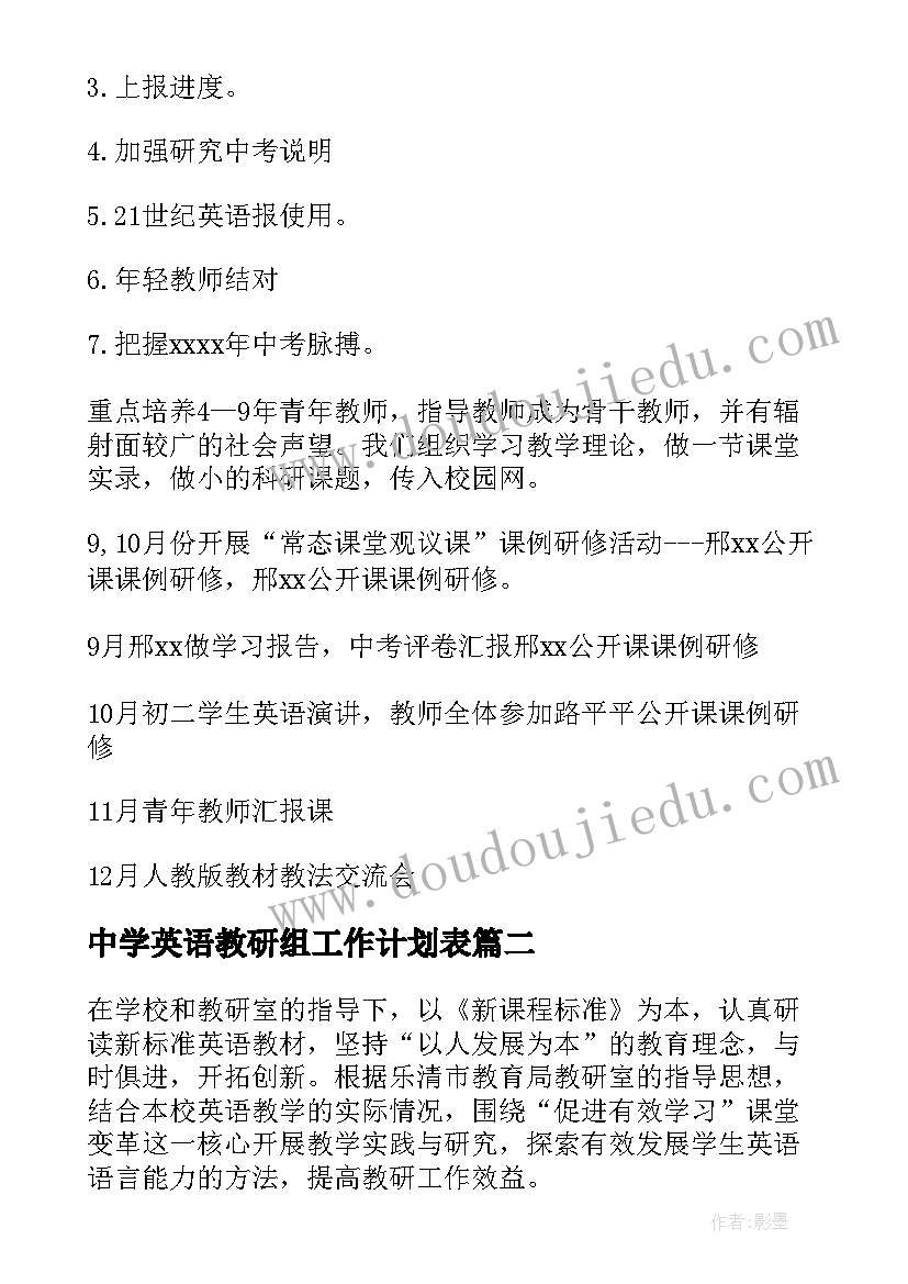 最新中学英语教研组工作计划表 中学英语教研组工作计划(通用5篇)