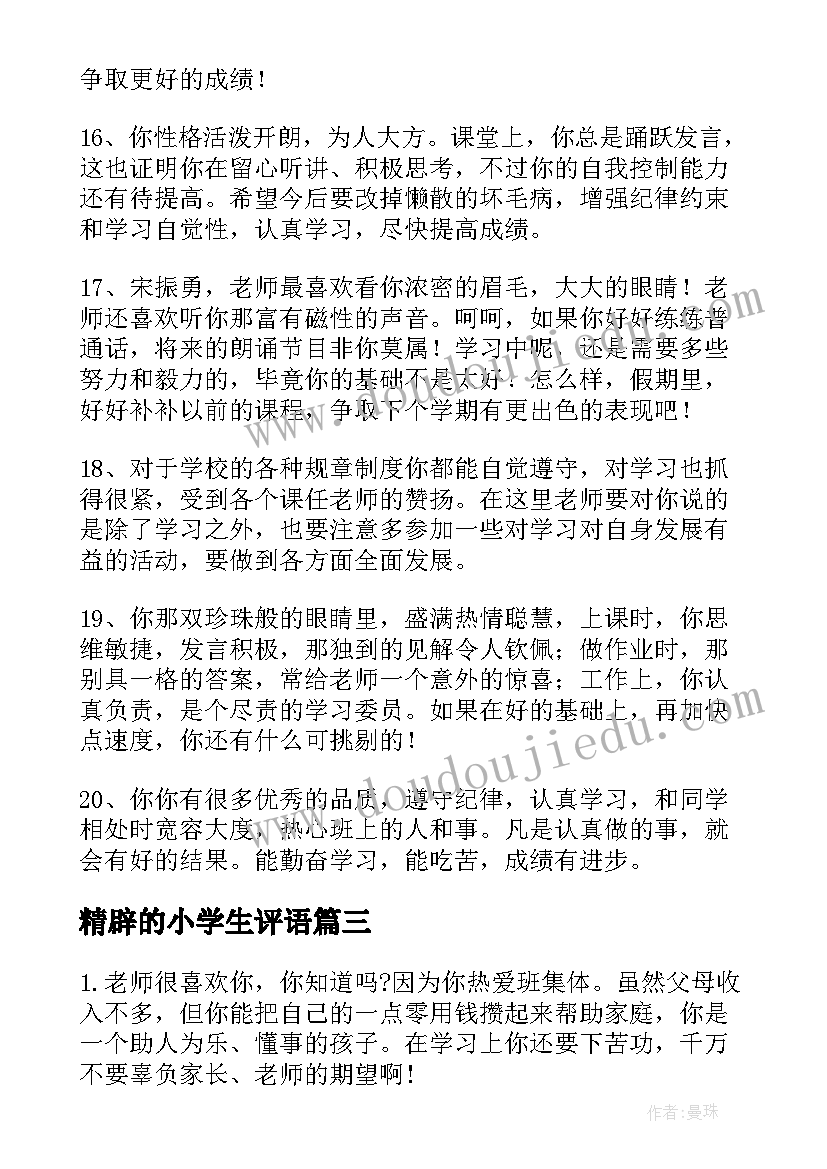 2023年精辟的小学生评语 小学生期末评语精辟(通用5篇)