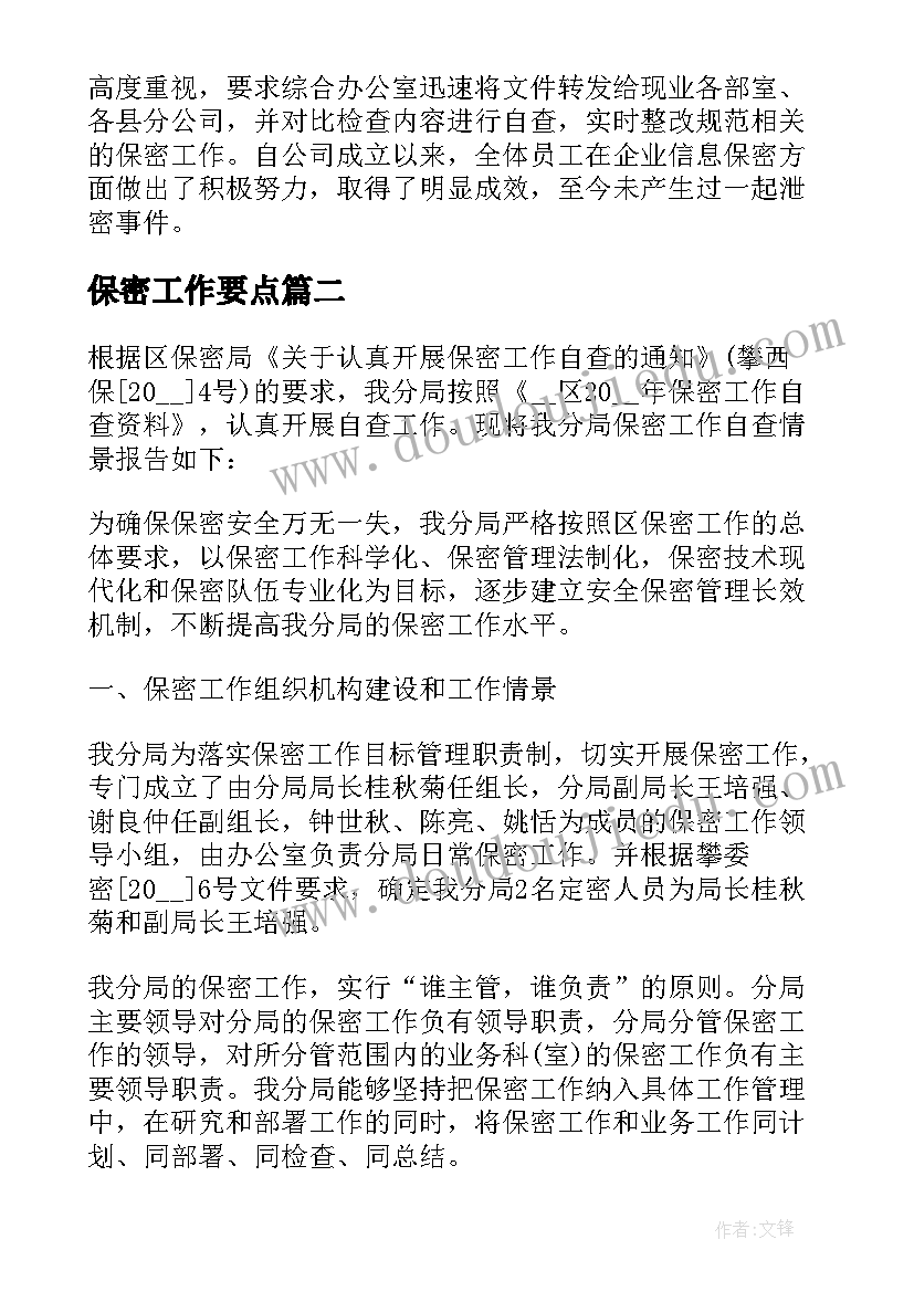 保密工作要点 公司保密工作总结要点心得(实用5篇)