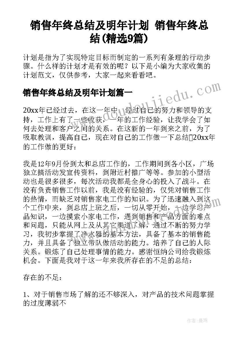 销售年终总结及明年计划 销售年终总结(精选9篇)