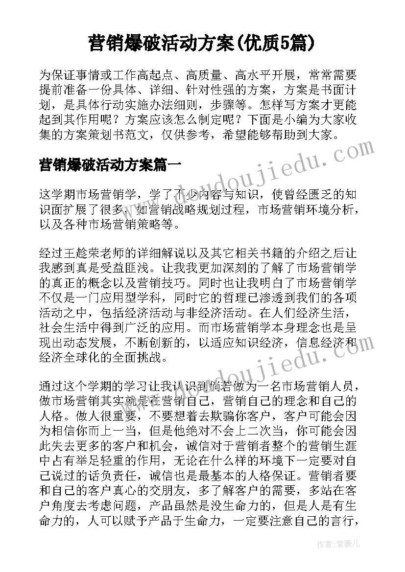 营销爆破活动方案(优质5篇)