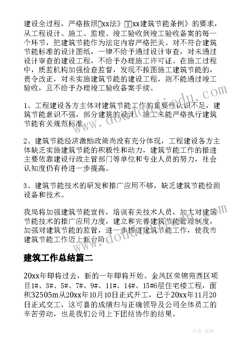 2023年建筑工作总结(优秀7篇)