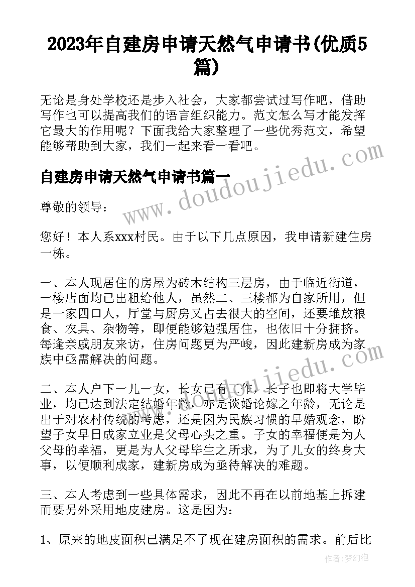 2023年自建房申请天然气申请书(优质5篇)