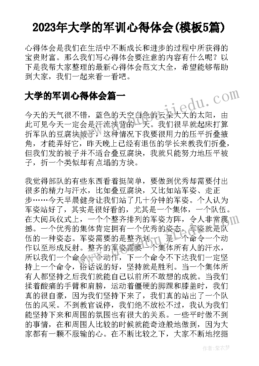 2023年大学的军训心得体会(模板5篇)