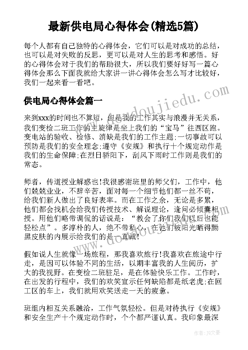 最新供电局心得体会(精选5篇)