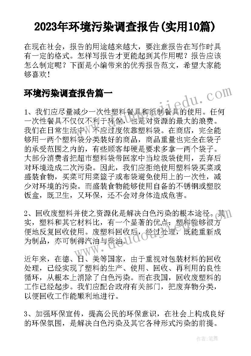 2023年环境污染调查报告(实用10篇)