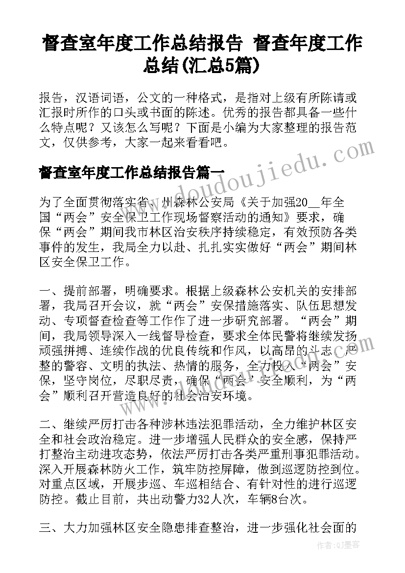 督查室年度工作总结报告 督查年度工作总结(汇总5篇)