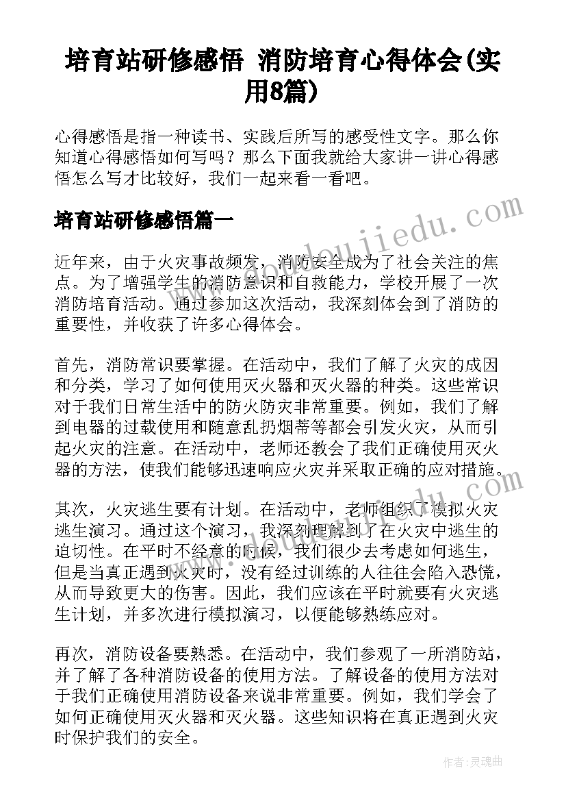 培育站研修感悟 消防培育心得体会(实用8篇)