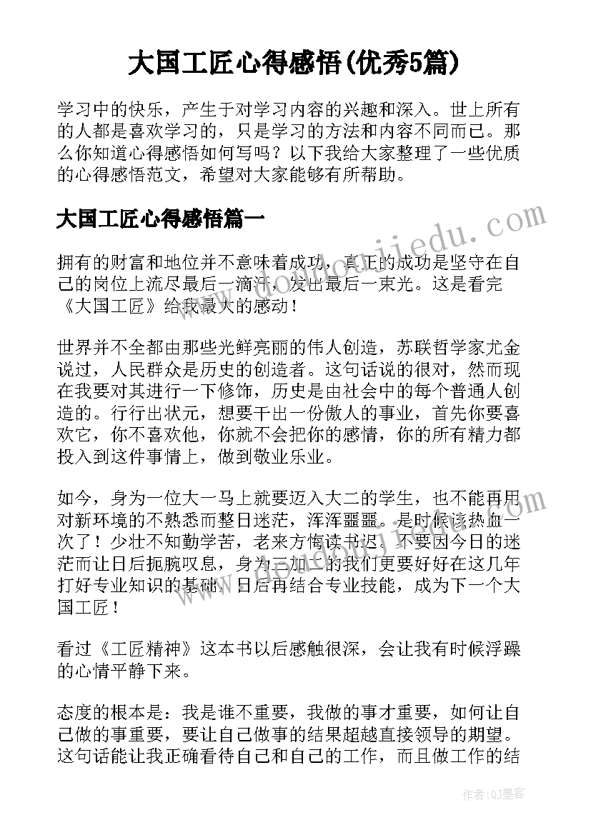 大国工匠心得感悟(优秀5篇)