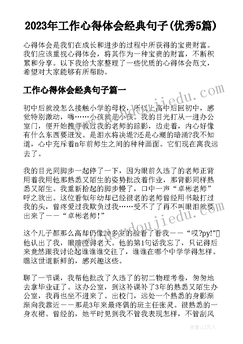 2023年工作心得体会经典句子(优秀5篇)