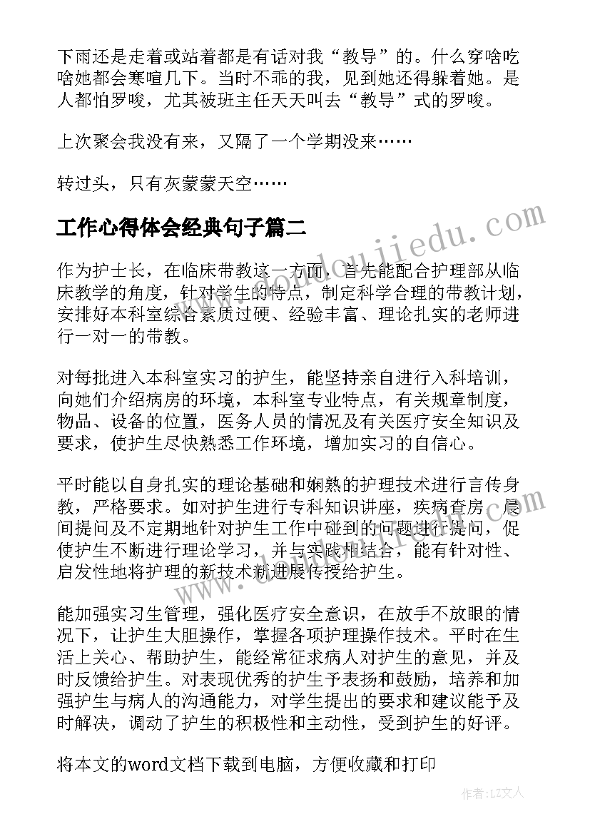 2023年工作心得体会经典句子(优秀5篇)