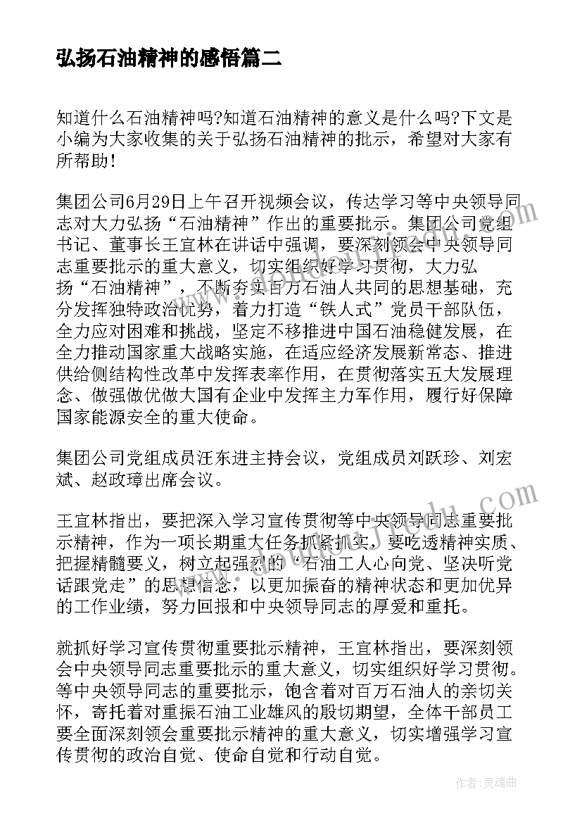 2023年弘扬石油精神的感悟 弘扬石油精神专题研讨发言(大全5篇)