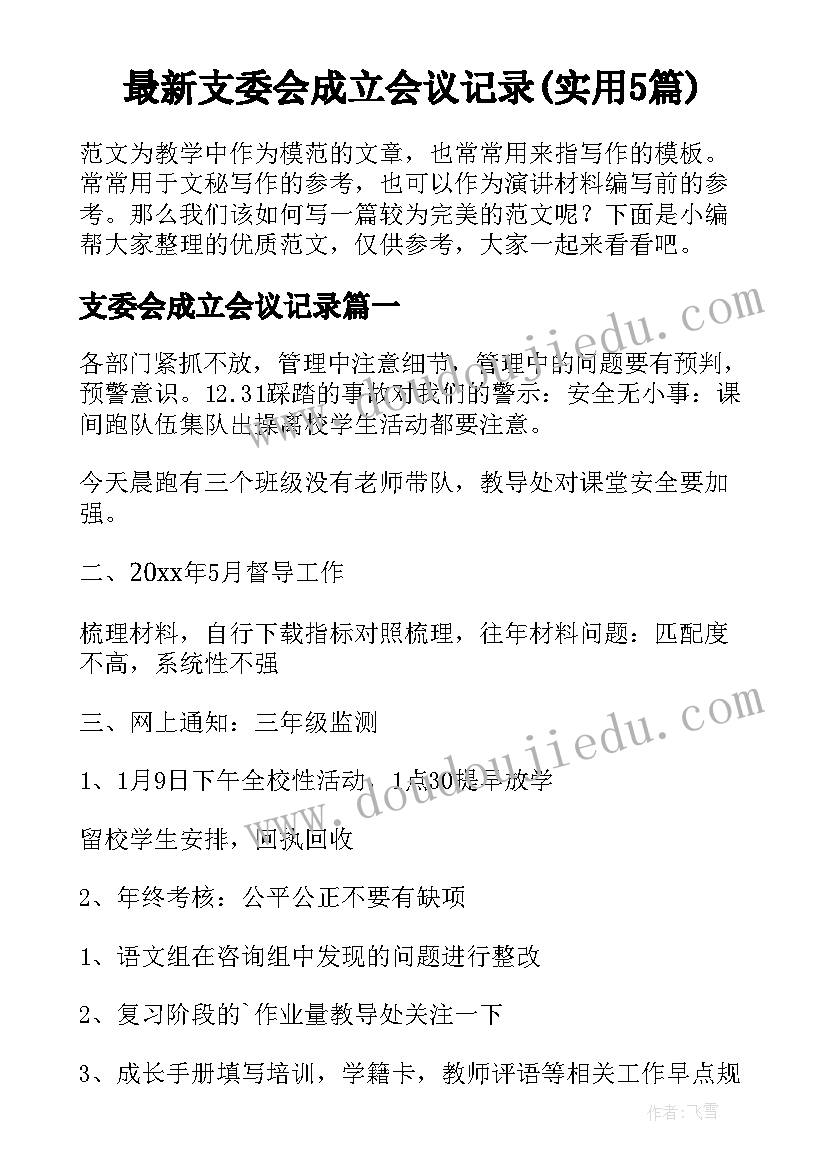 最新支委会成立会议记录(实用5篇)